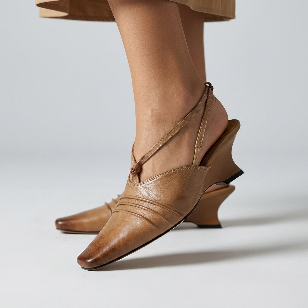 Pamela Pleated Slingback Wedge