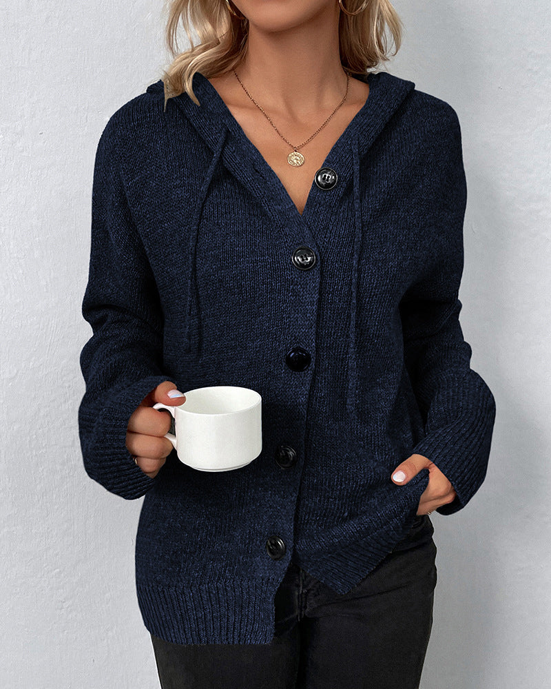 Lace-up hooded cardigan
