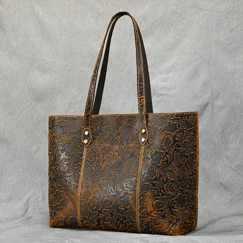 Camille Floral Embossed Leather Tote