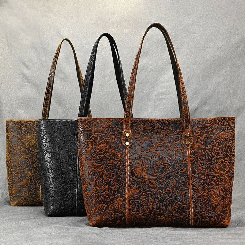 Camille Floral Embossed Leather Tote