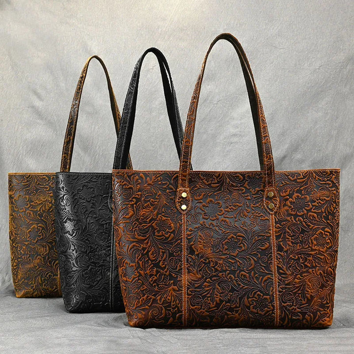 Camille Floral Embossed Leather Tote